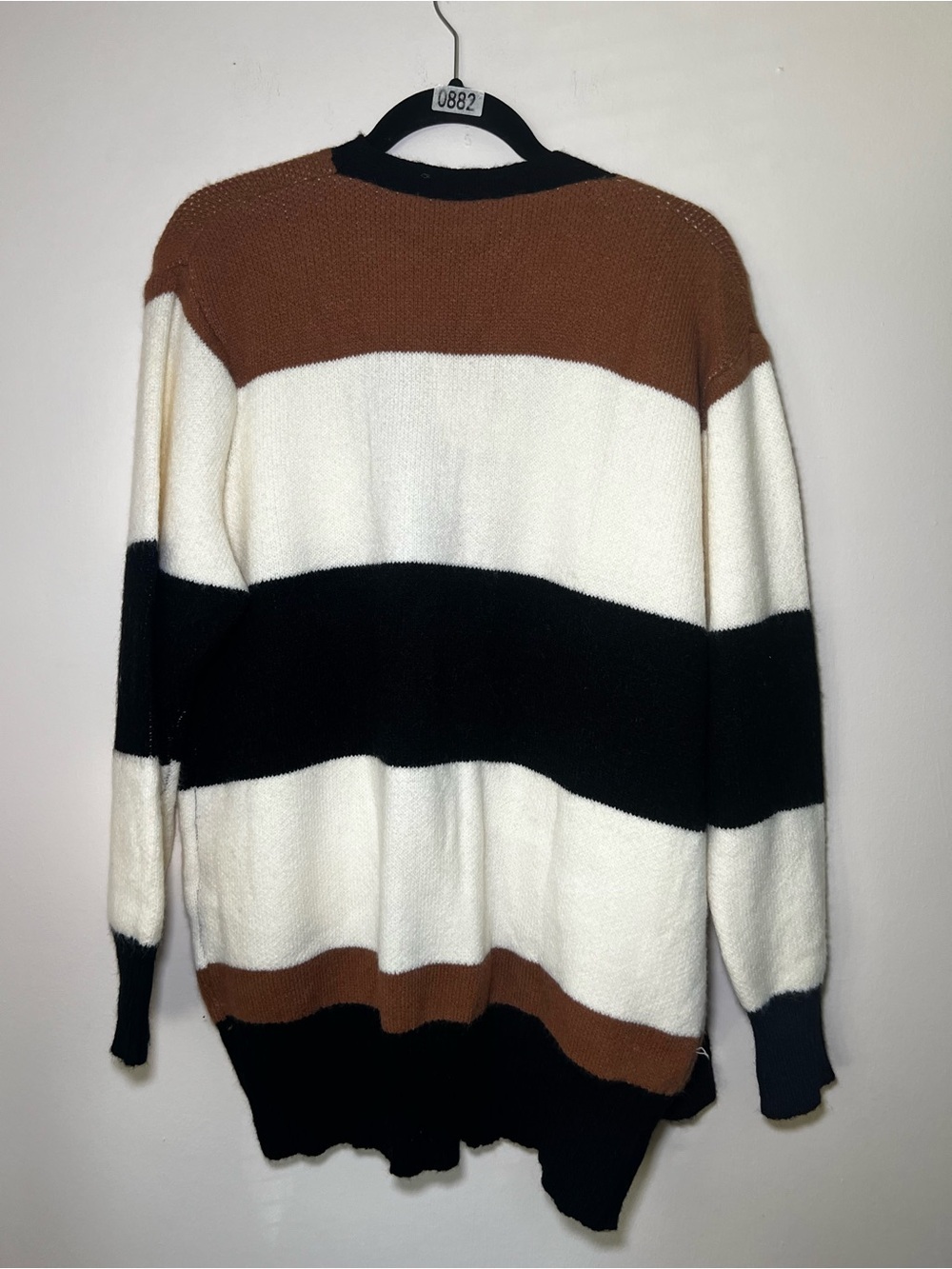 LuLaRoe Peyton Open-Front Striped Cardigan in Black, White & Brown - Picture 3 of 4